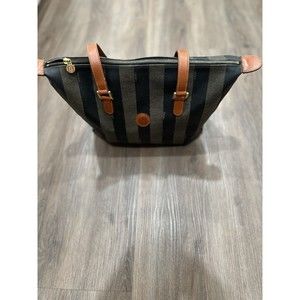 FENDI‎ Pequin Used Shoulder Handbag Brown Black PVC Leather Vintage